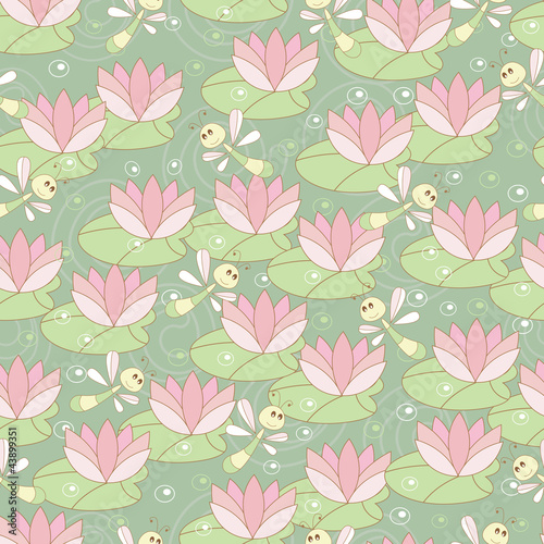 seamless with dragonflies and lotus