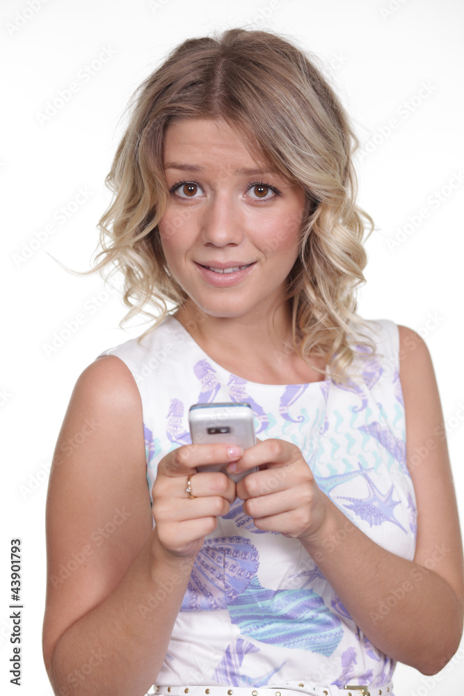 beautiful female reading on cell phone beautiful female reading on cell phone