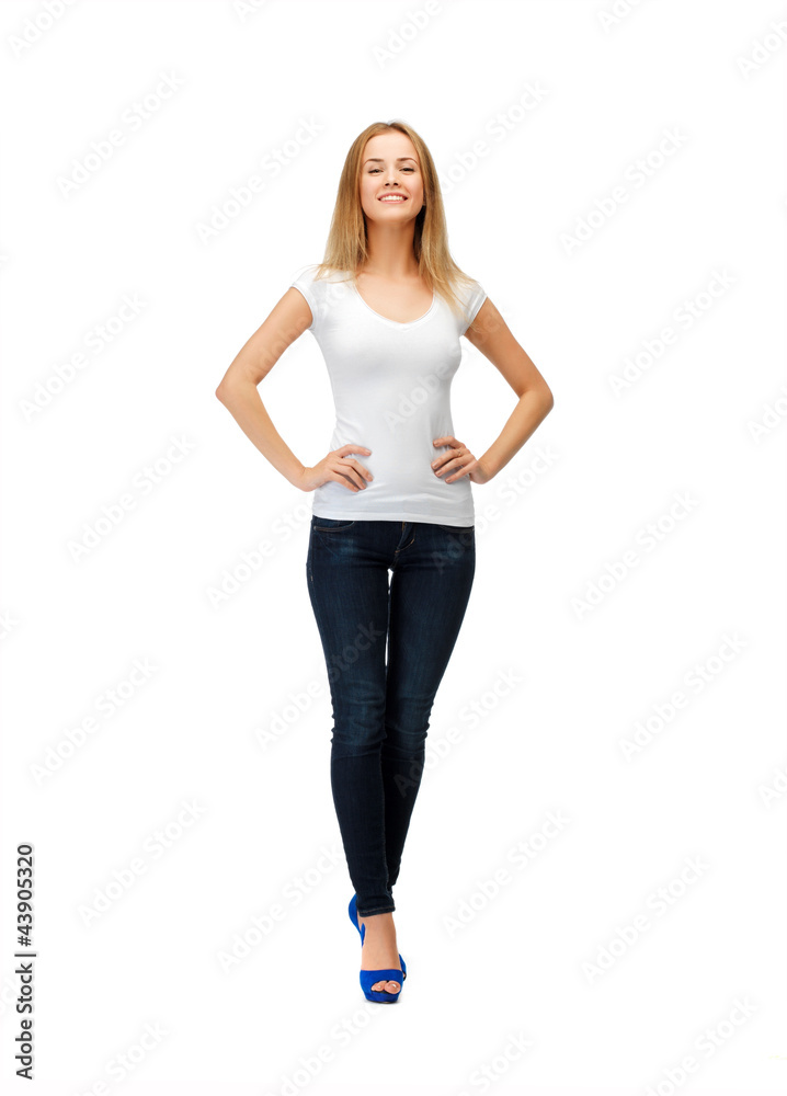 smiling teenage girl in blank white t-shirt smiling teenage girl in blank white t-shirt