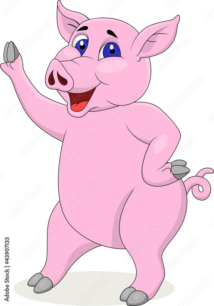 Pig cartoon waving hand