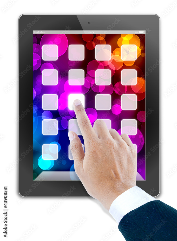 hand of business man holding and touching on touch pad hand of business man holding and touching on touch pad