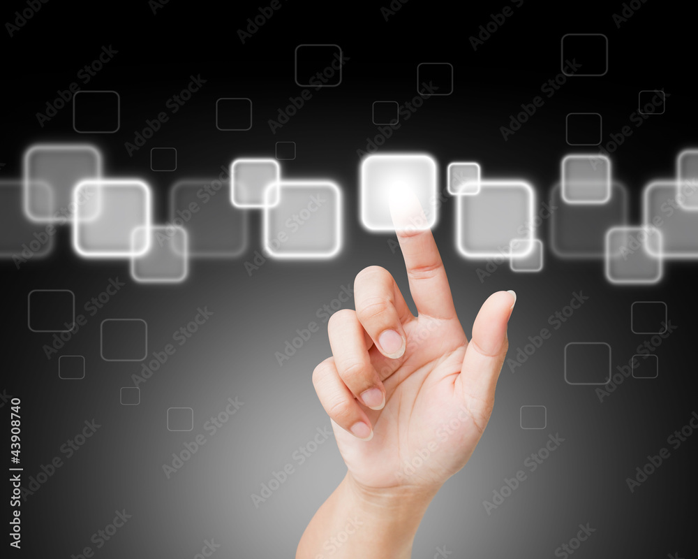 Hand of women pushing button on touch screen Hand of women pushing button on touch screen