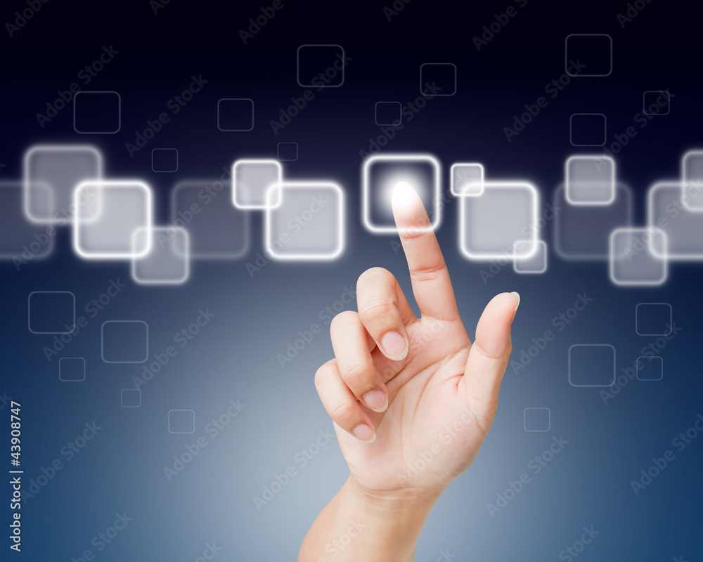 Hand of women pushing button on touch screen Hand of women pushing button on touch screen
