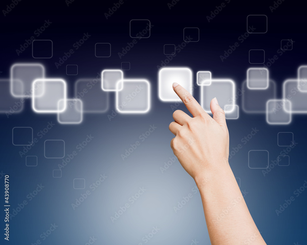 Hand of women pushing button on touch screen Hand of women pushing button on touch screen