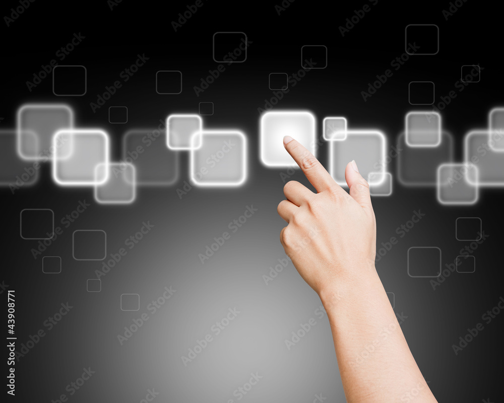 Hand of women pushing button on touch screen Hand of women pushing button on touch screen