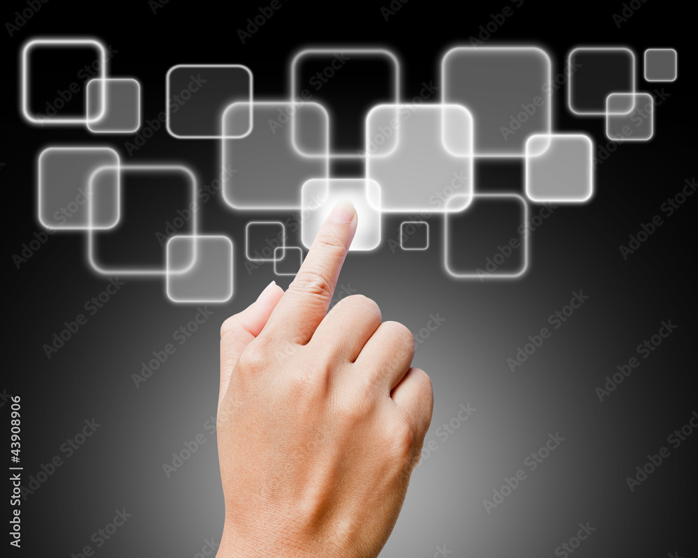 Hand of women pushing button on touch screen Hand of women pushing button on touch screen