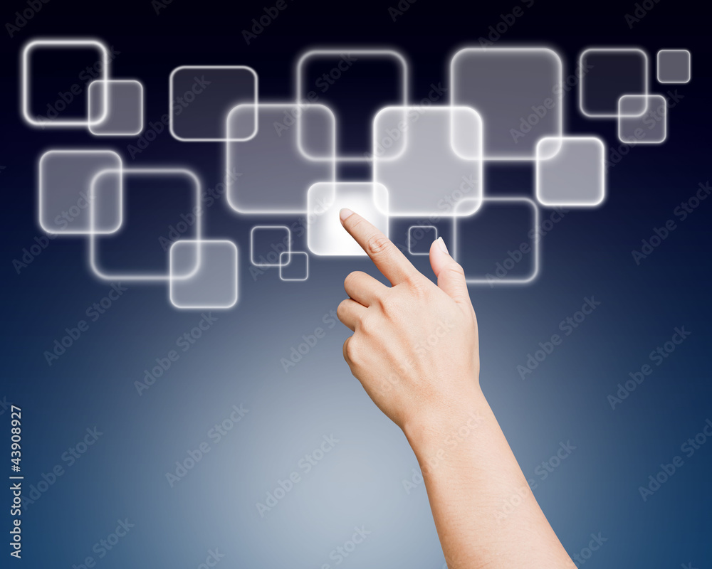 Hand of women pushing button on touch screen Hand of women pushing button on touch screen