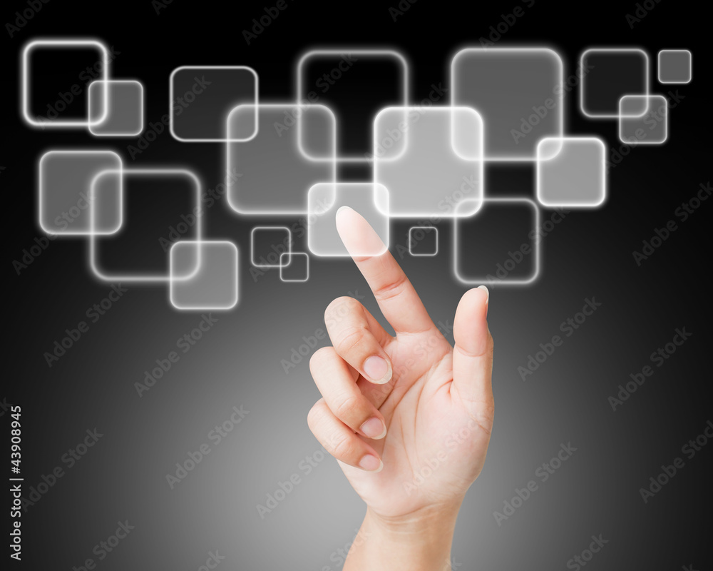 Hand of women pushing button on touch screen Hand of women pushing button on touch screen