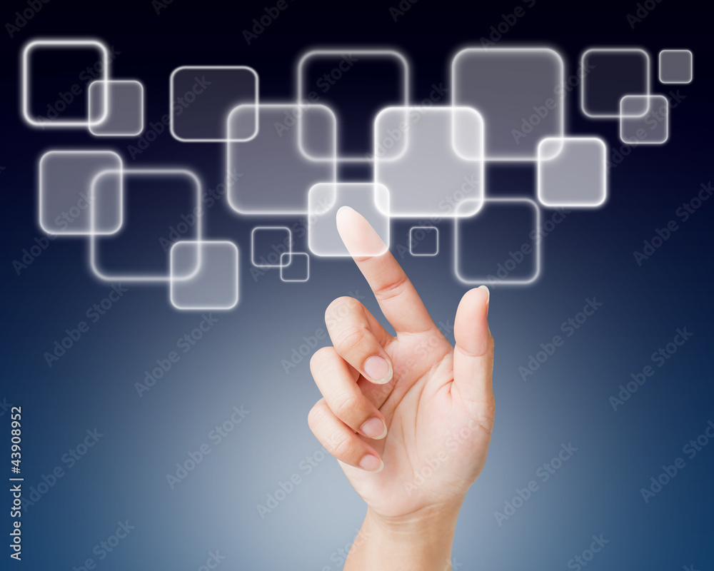 Hand of women pushing button on touch screen Hand of women pushing button on touch screen