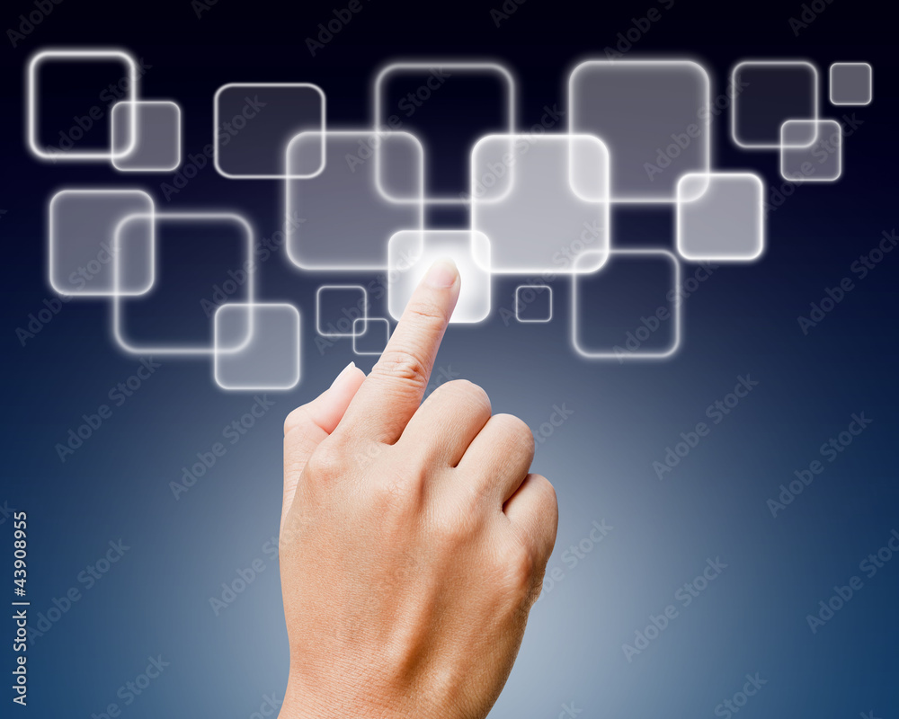 Hand of women pushing button on touch screen Hand of women pushing button on touch screen