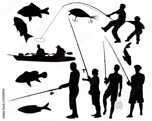 people fishermen fishing on the nature of the  isolated
