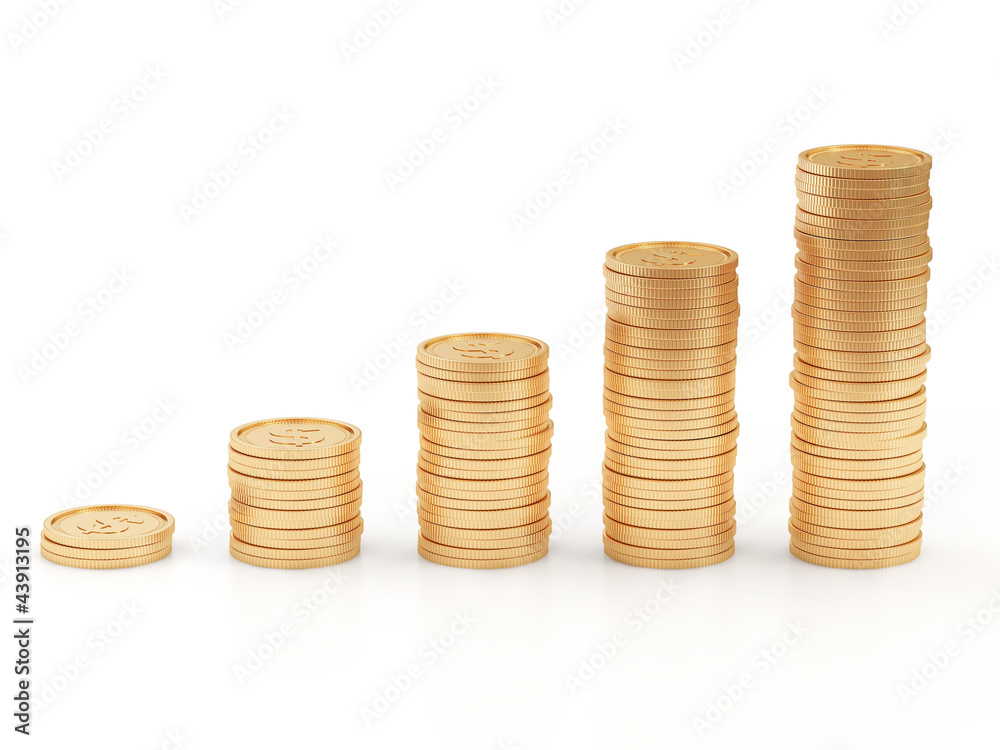 Business Graph made from Golden Coins on white background Business Graph made from Golden Coins on white background