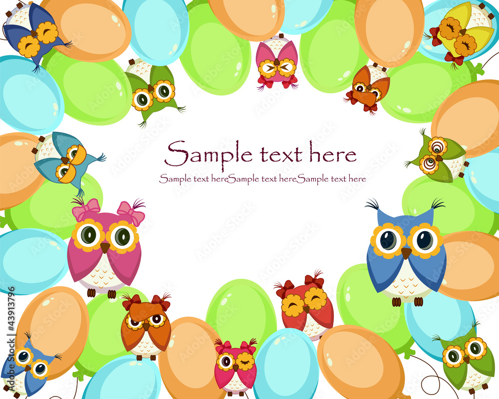 Naklejka premium A beautiful card with balloons and owls