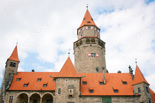 The towers of the romantic castle of Bouzov (Republic)