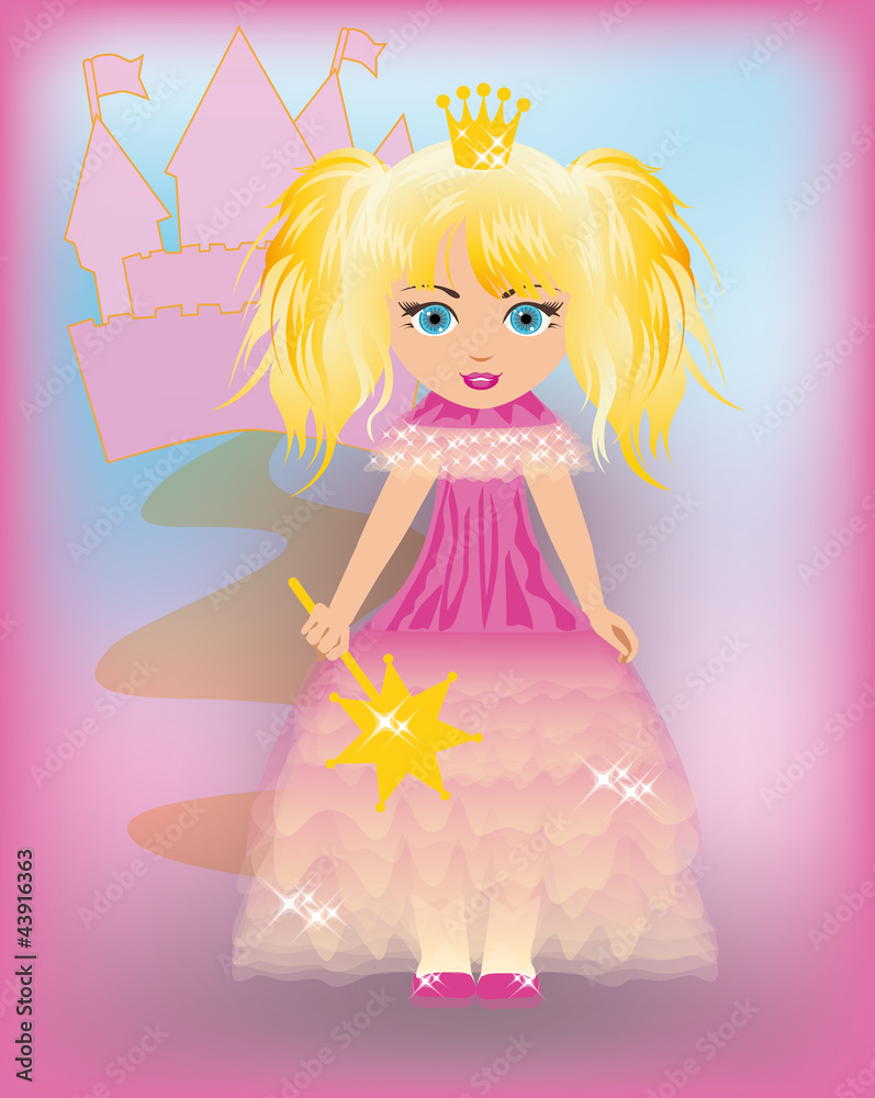 Little princess in a pink dress, vector illustration Little princess in a pink dress, vector illustration