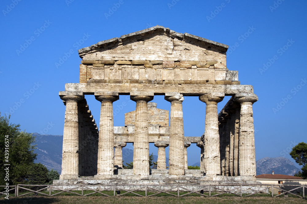 View of ancient Athena Temple in Paestum.