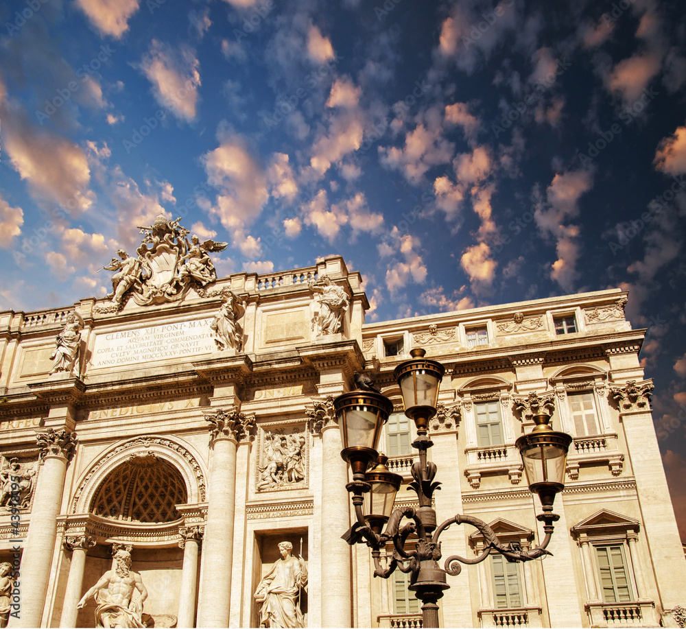 Architectural detail view of The Famous Trevi Fountain in Rome,