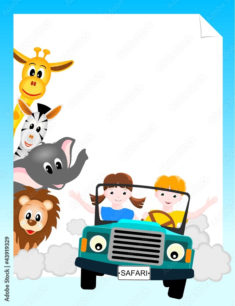 Fototapeta premium children in car with animals