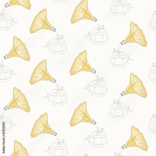 Seamless vintage gramophone pattern