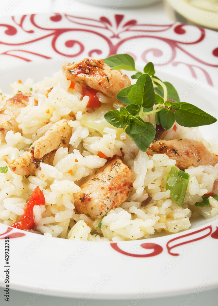 Risotto with vegetable and chicken meat Risotto with vegetable and chicken meat