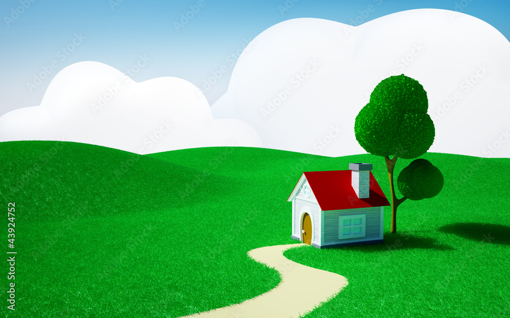 Naklejka premium home on a green field
