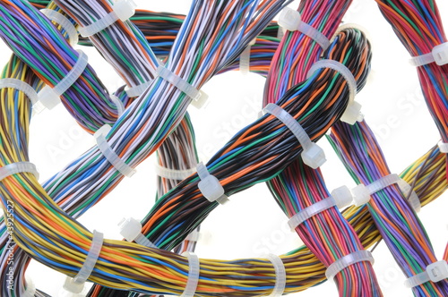 Bundles of network cables with cable ties