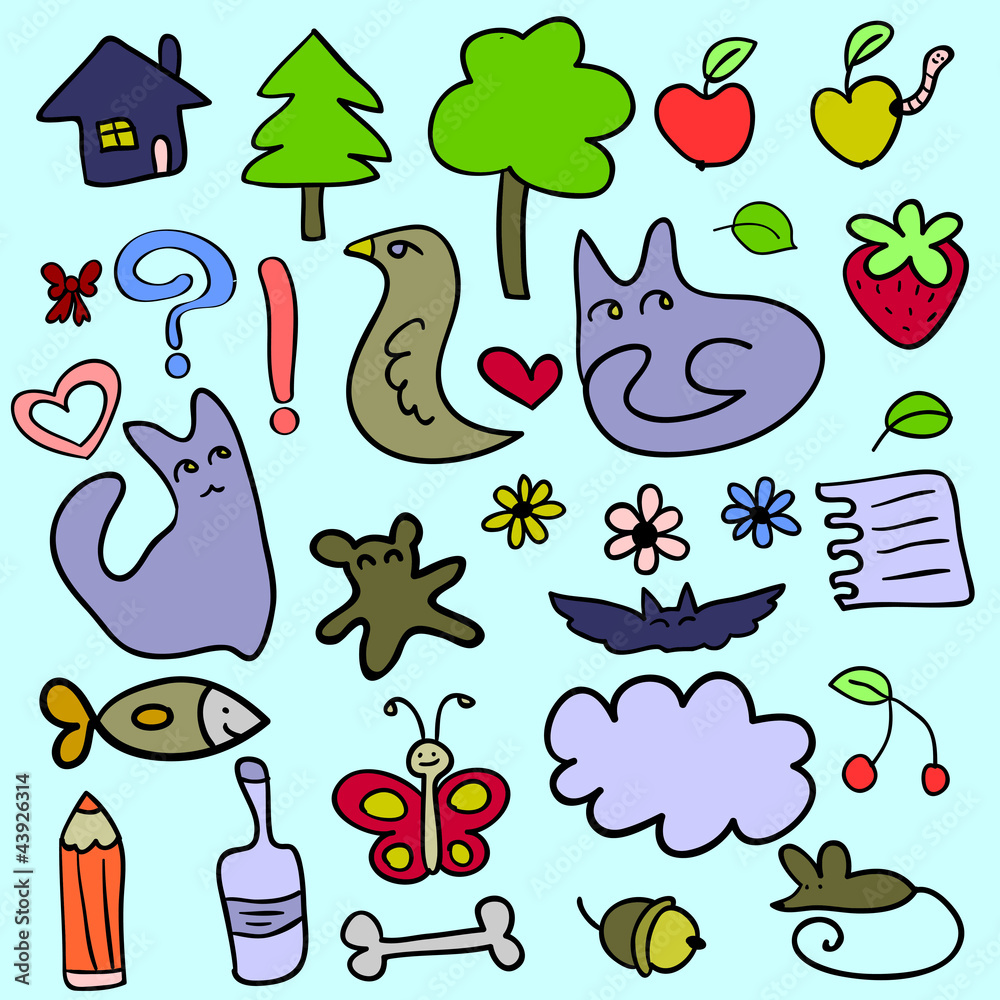Naklejka premium Set of doodle childish elements