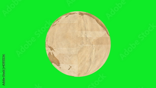 Animation of made of brown paper, rotating on green screen.