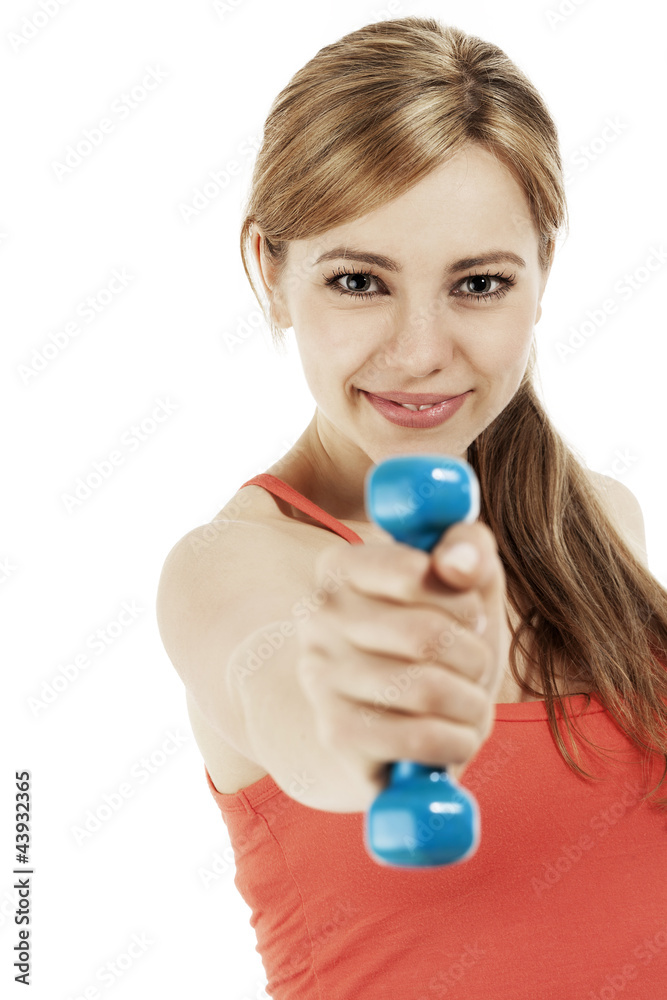 hübsche junge sportlerin zeigt fitness hantel hübsche junge sportlerin zeigt fitness hantel