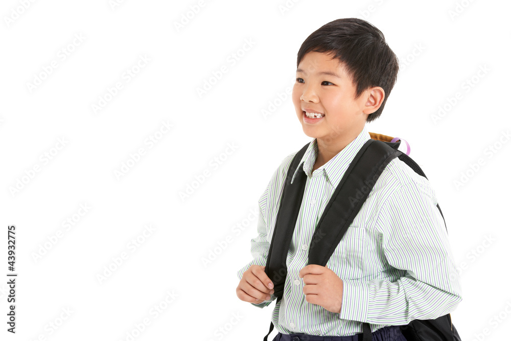 Studio Shot Of Chinese Boy In School Uniform Studio Shot Of Chinese Boy In School Uniform