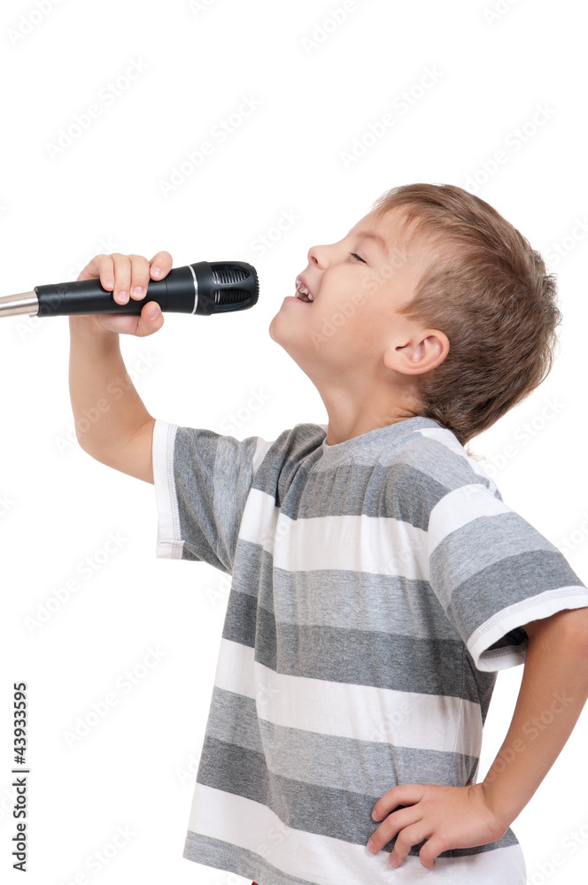 Naklejka premium Boy with microphone