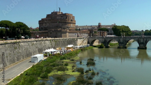 Castle Saint Angel. Tiber river, Rome. Italy. Time lapse video.