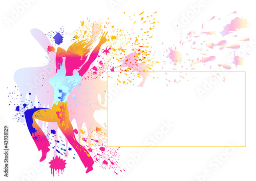 Girl silhouette  with colorful splats on white