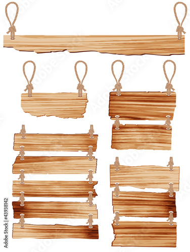 Wooden sign with rope hanging. vector illustration