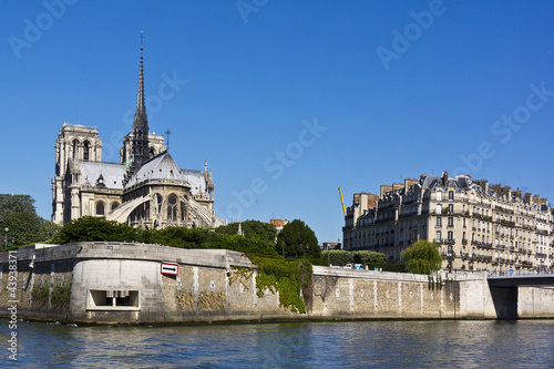 Cathedral Notre Dame de Paris, France. View from River Seine.