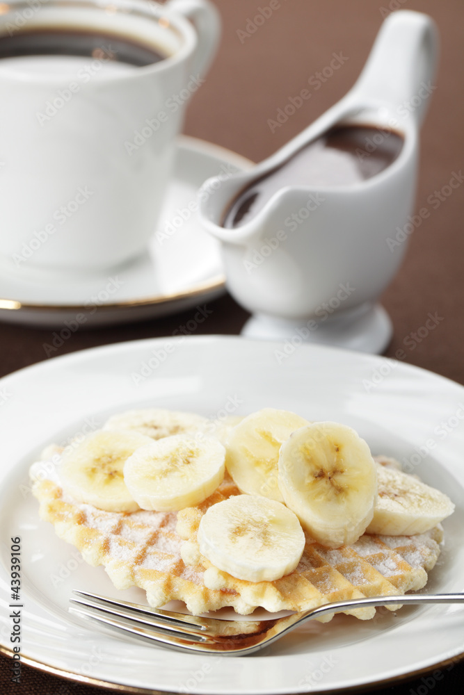 Waffle with banana and chocolate Waffle with banana and chocolate