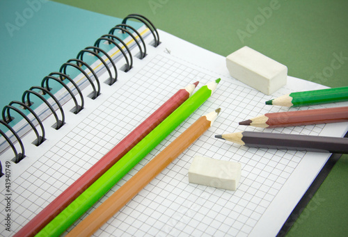 pencil, eraser, notebook
