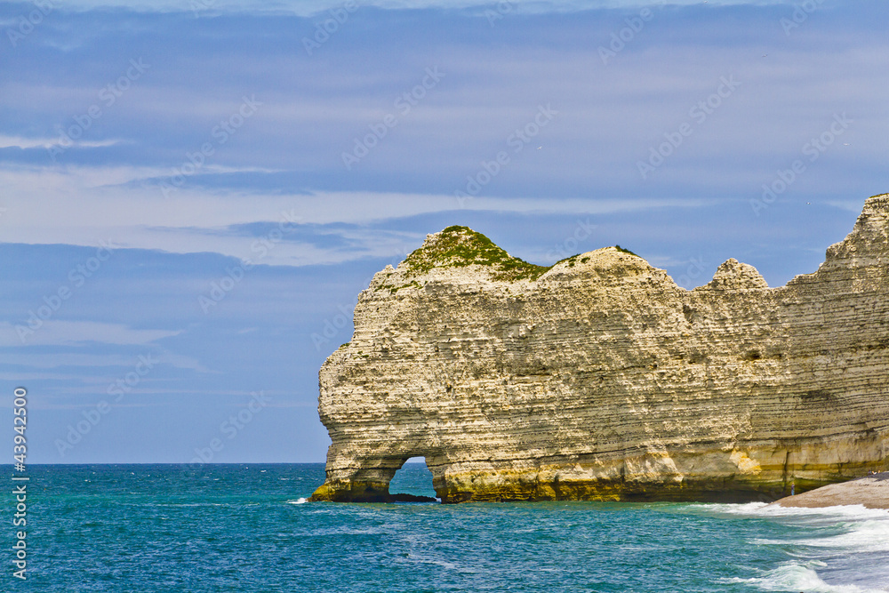 Famous cliffs “d’Amont” of Etretat - French seaside resort.