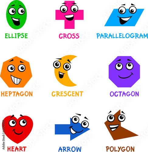 Basic Geometric Shapes with Cartoon Faces