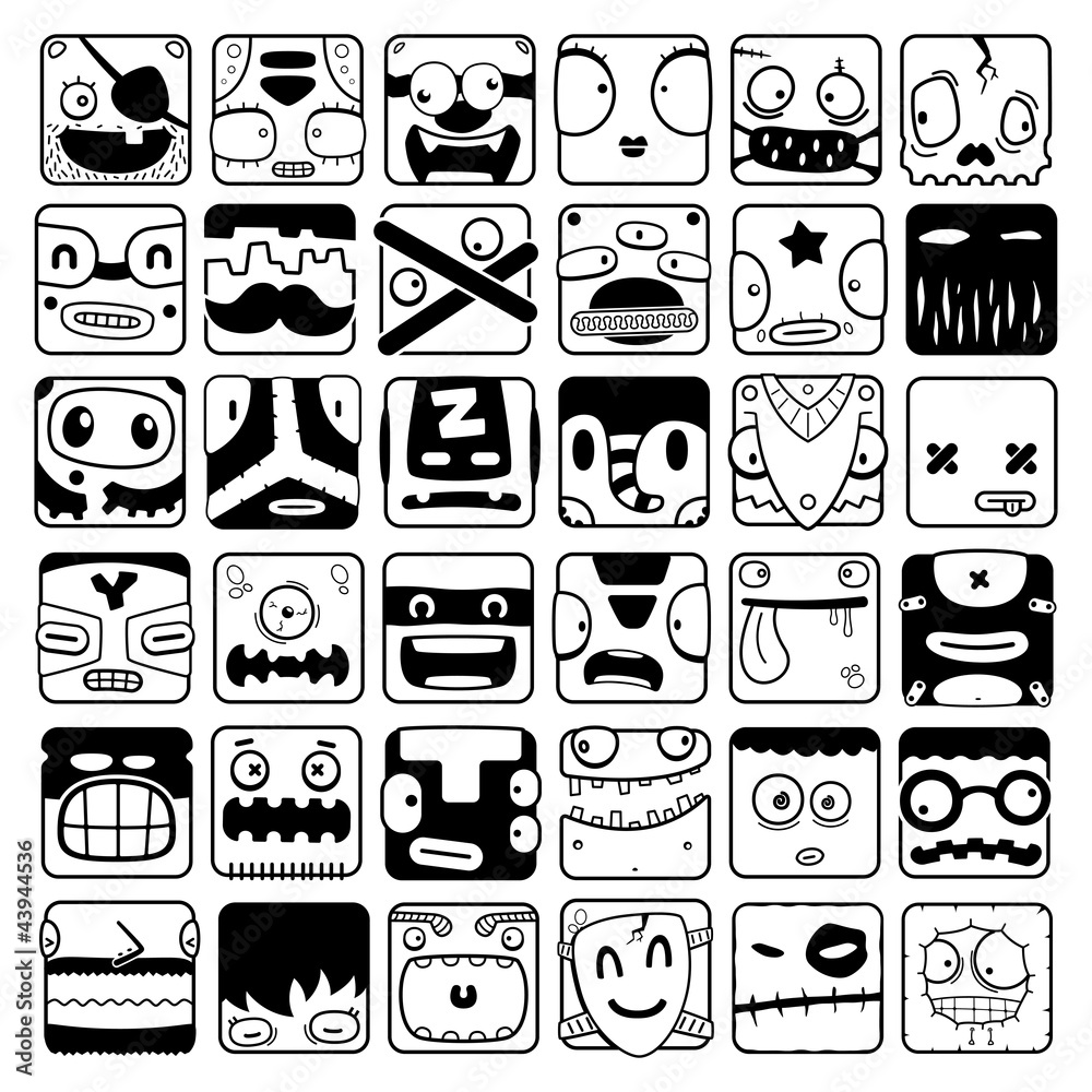 set of cartoon box face silhouettes Stock Vector Adobe Stock