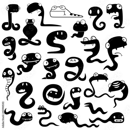 set of cartoon snakes silhouettes