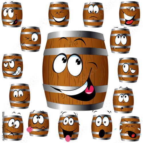barrel cartoon with many expressions in face