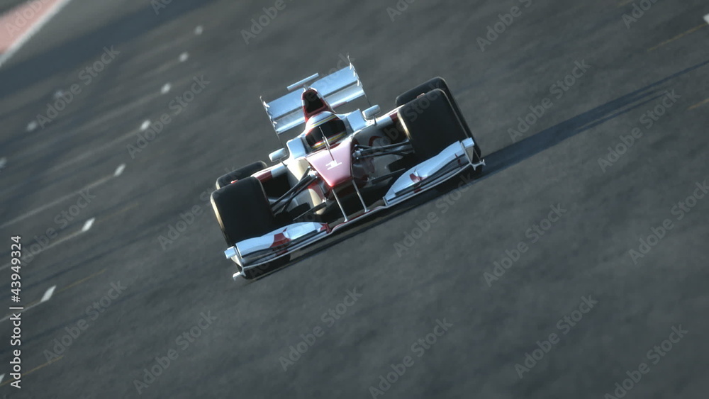 Formula One race car on desert circuit - finish line