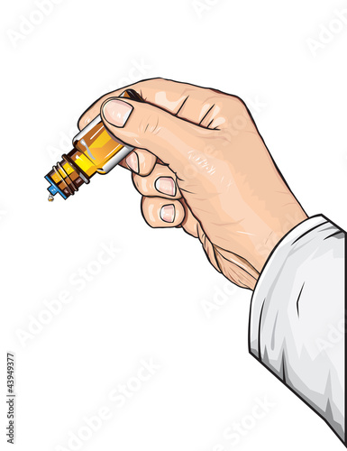 Hand with medicine dropper bottle