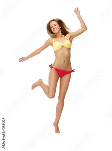 picture of jumping woman in bikini