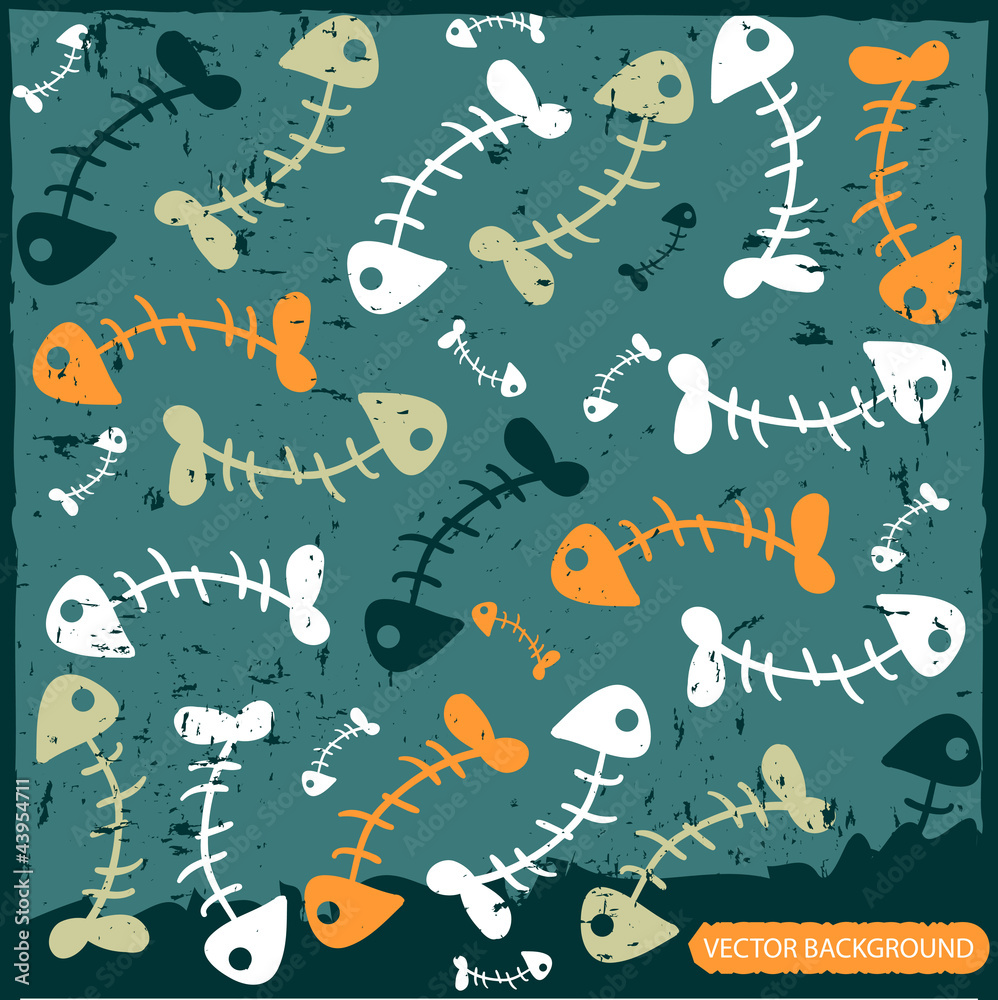 Vector background with fish skeletons