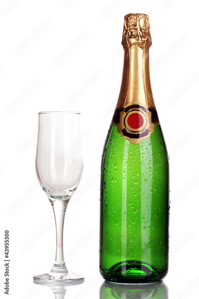 Bottle of champagne and goblet isolated on white Bottle of champagne and goblet isolated on white