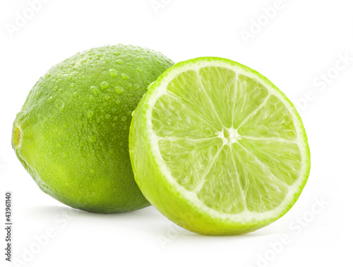 Fresh lime and slice, Isolated on white background