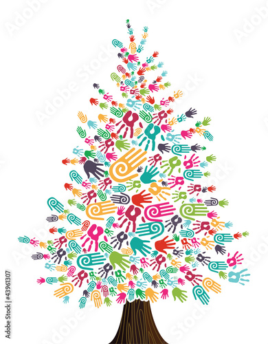 Diversity Christmas Tree hands isolated