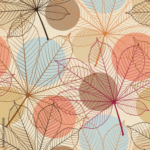 Seamless pattern with autumn leaves in a retro style.
